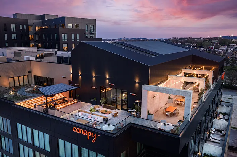 Aerial drone photograph of Canopy Nashville Downtown, TN